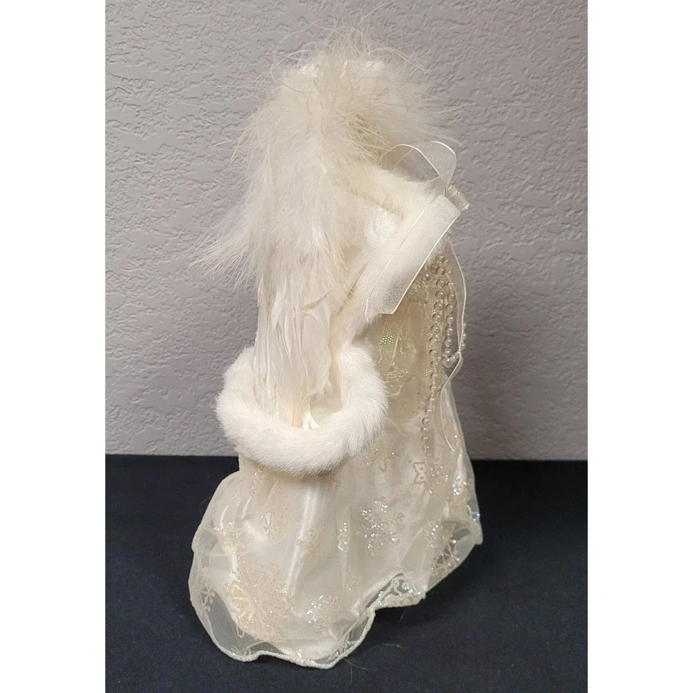 Angel Christmas Tree Topper Cream Glittery Snowflakes 11 inch Tall - Picture 7 of 10